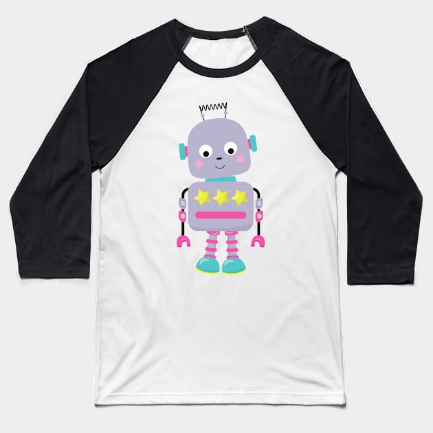 Cute Robot, Silly Robot, Funny Robot, Purple Robot Baseball T-Shirt by Jelena Dunčević